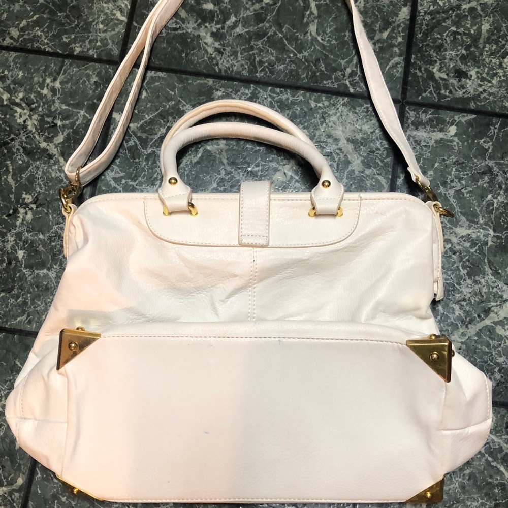 White faux leather satchel bag